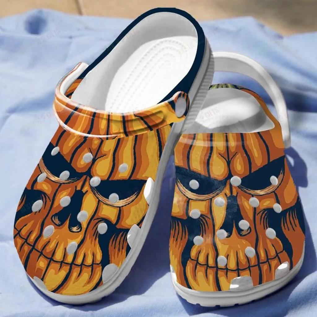 Pumpkin Skull Crocs Classic Clogs