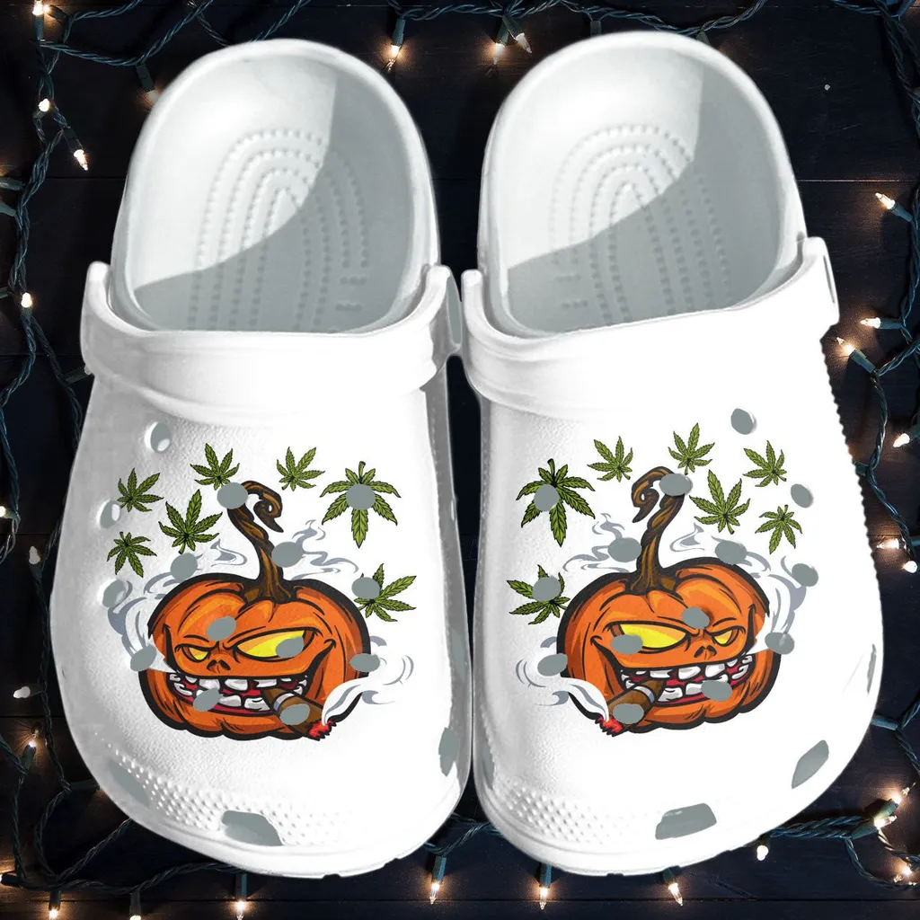 Pumpkin Smoking Funny Weed Tattoo Halloween Crocs