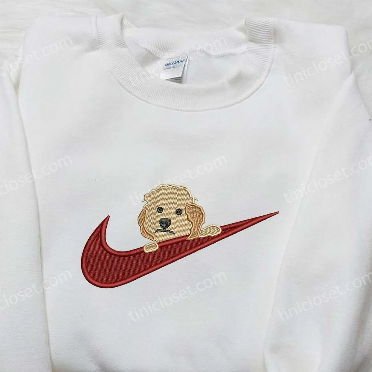 Puppy Golden Dog x Nike Embroidered Shirt, Animal Embroidered Shirt, Custom Nike Embroidered Shirt