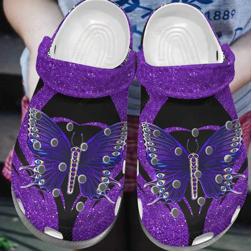 Purple Bling Butterfly Crocs Classic Clogs