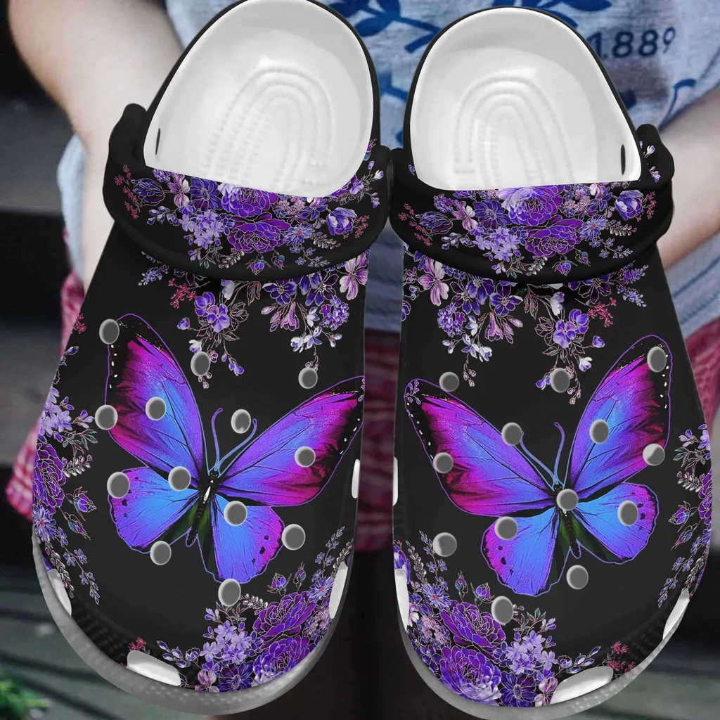 Purple Butterflies And Flowers Butterfly Crocs Crocband Clog