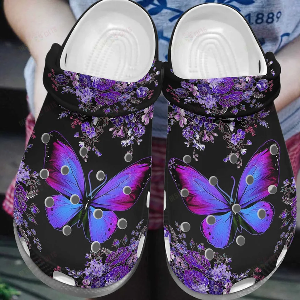 Purple Butterflies And Flowers Crocs Classic Clogs