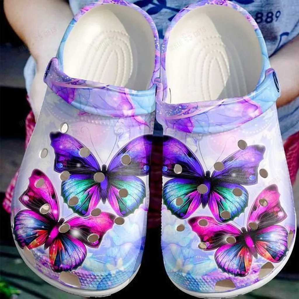 Purple Pink Butterflies Cancer Autism Awareness Clogs Crocs