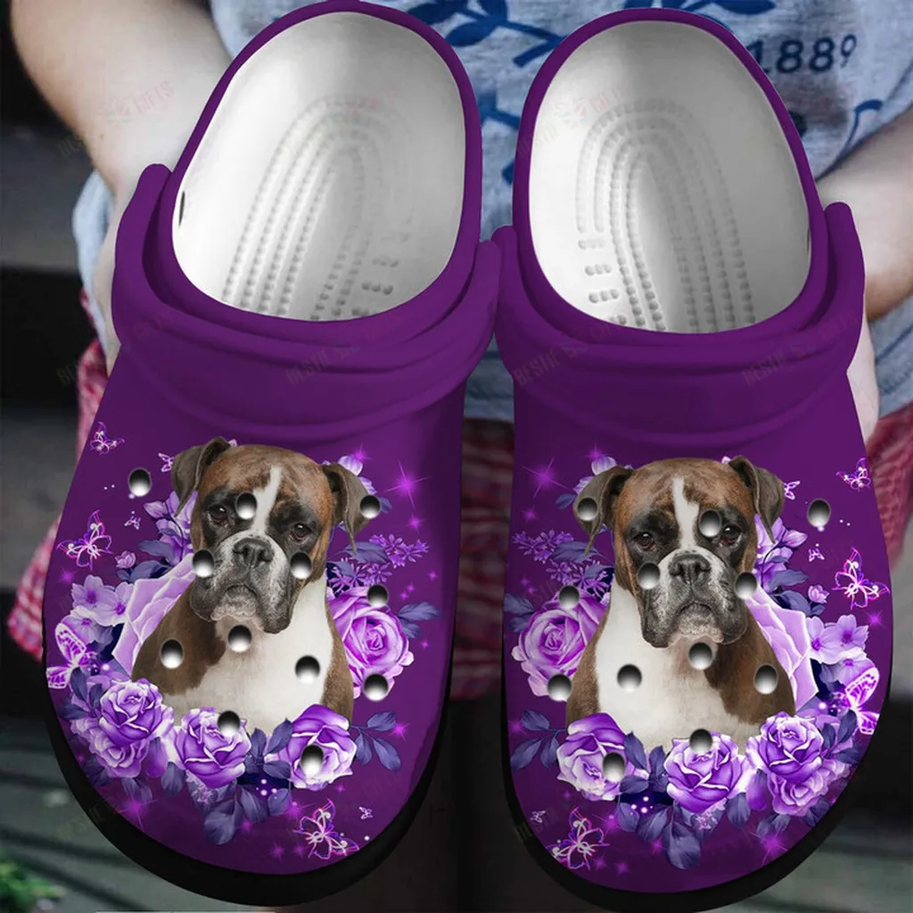 Purple Roses And Boxer Crocs Classic Clogs