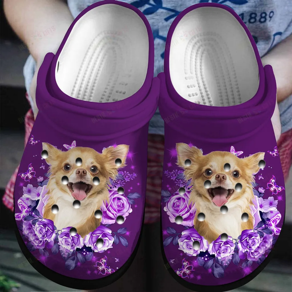 Purple Roses And Chihuahua Crocs Classic Clogs