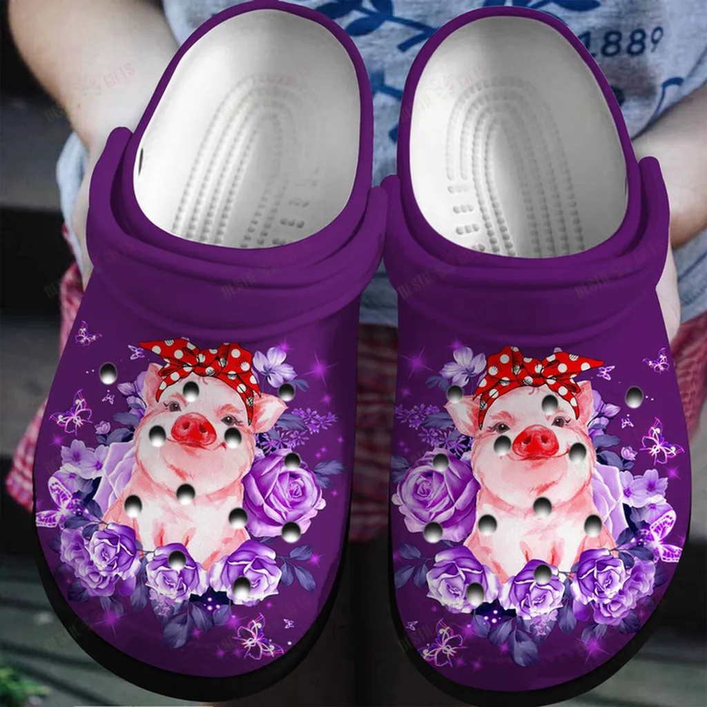 Purple Roses And Pig Crocs Classic Clogs