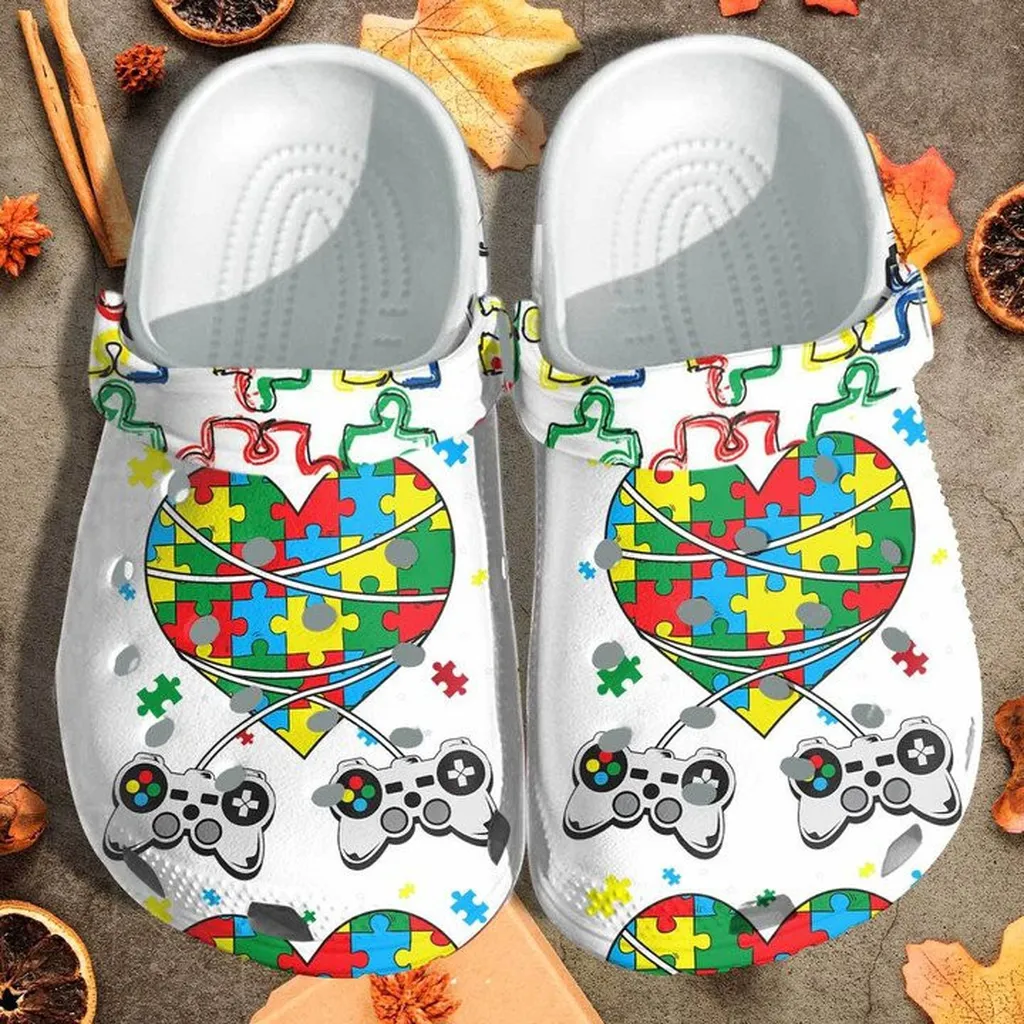 Puzzle Heart Autism Gamer Custom Crocs Classic Clogs