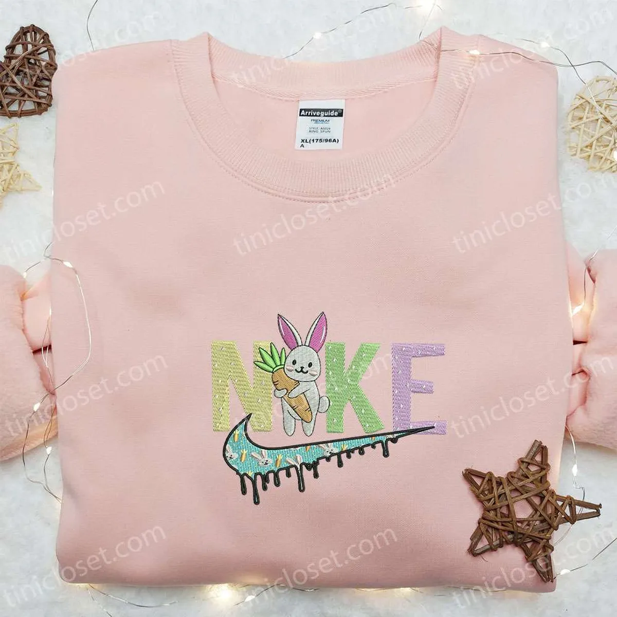 Rabbit Carrot x Nike Cartoon Embroidered Shirt, Nike Inspired Embroidered Hoodie, Custom Nike Embroidered T-shirt