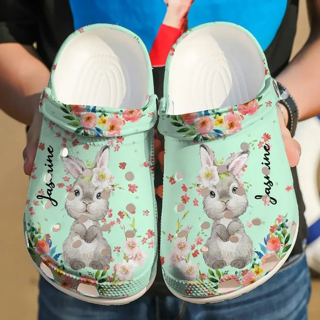 Rabbit Personalized Lovely Flower Hawai 102 Gift For Lover Rubber Crocs Clog