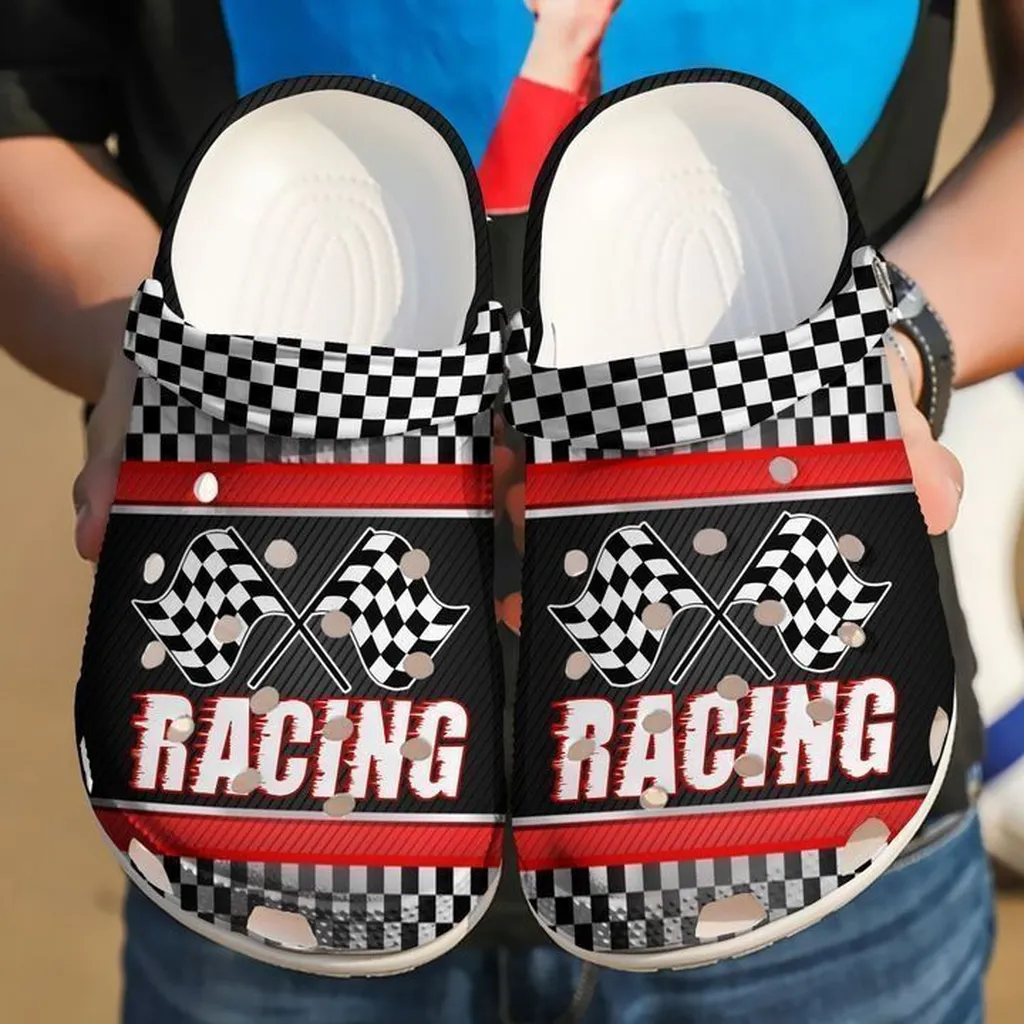 Racing Checkered Flag Crocs Classic Clogs Racing Checkered Flag Crocs Classic Clogs