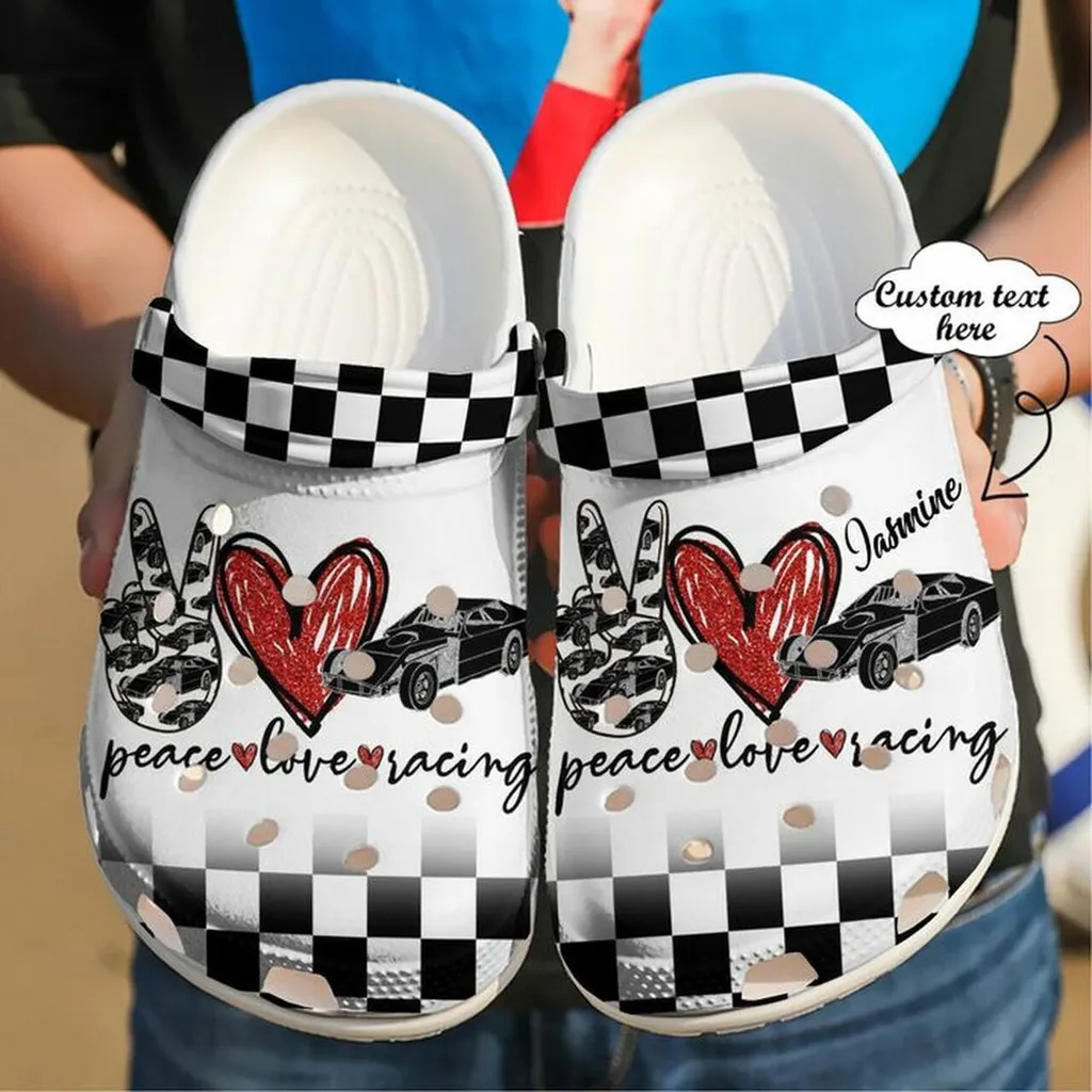 Racing Personalized Peace Love 102 Gift For Fan Classic Water Rubber Crocs Clog