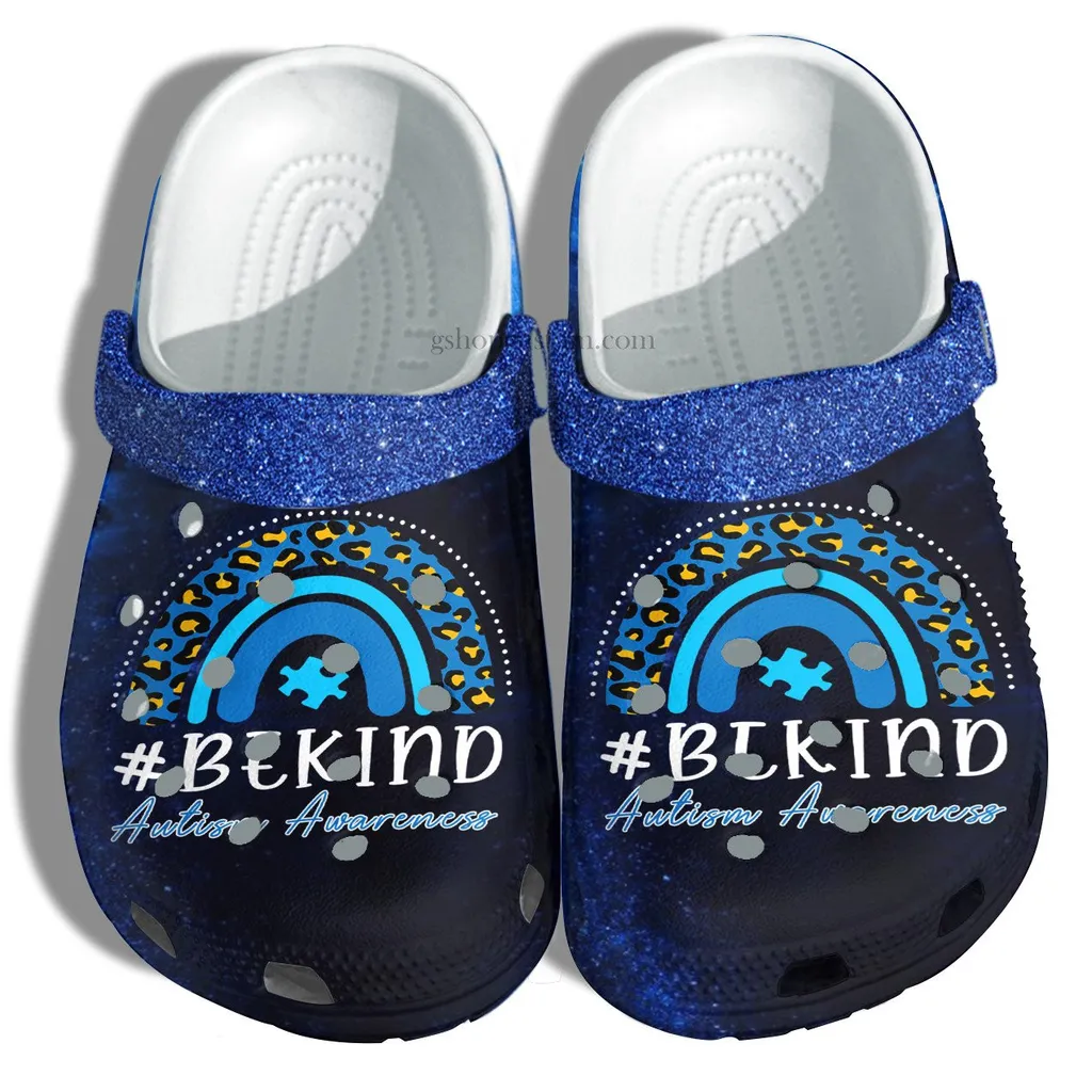 Rainbow Blue Leopard Be Kind Twinkle Crocs