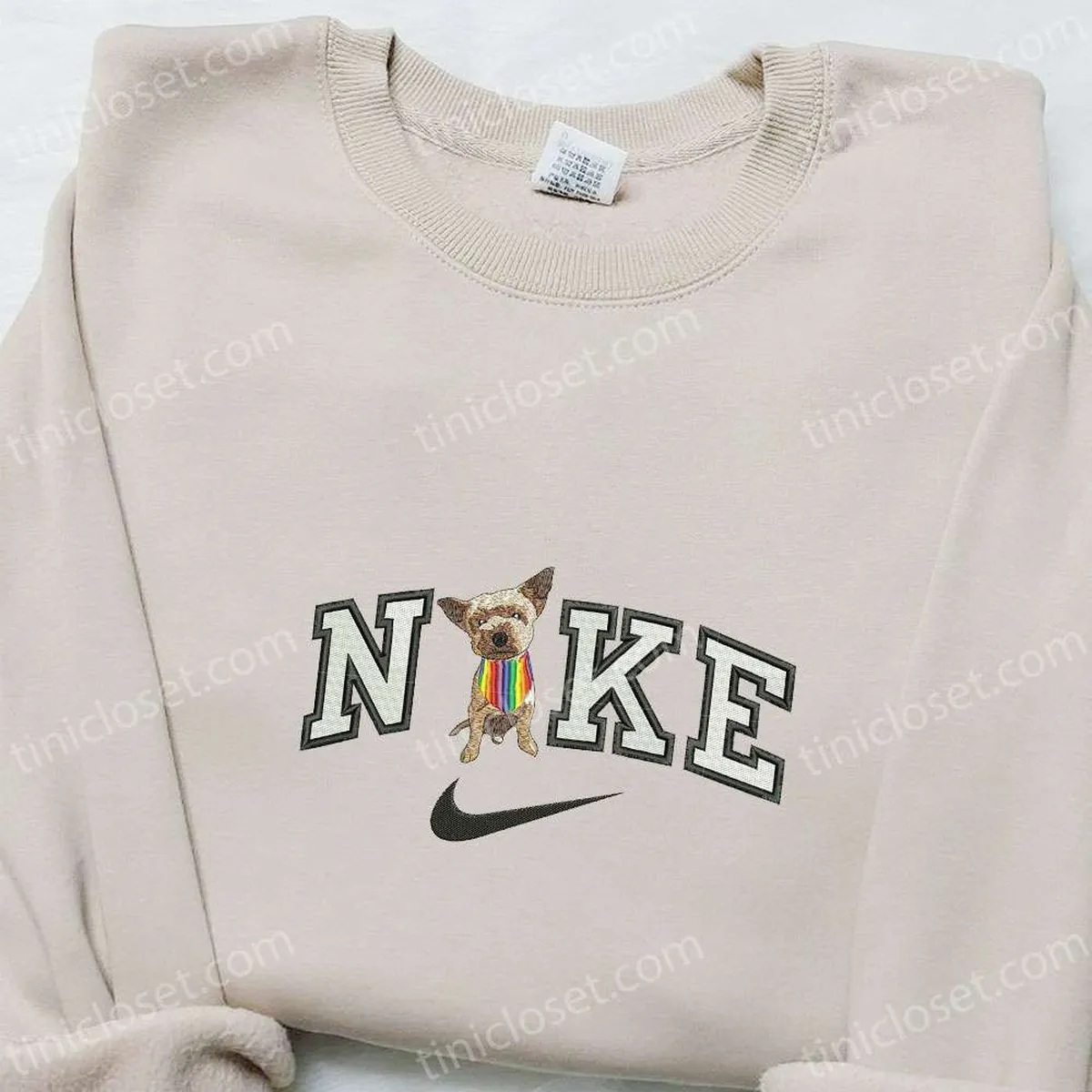 Rainbow Dog x Nike Embroidered Shirt, Animal Embroidered Hoodie, Nike Inspired Embroidered Sweatshirt