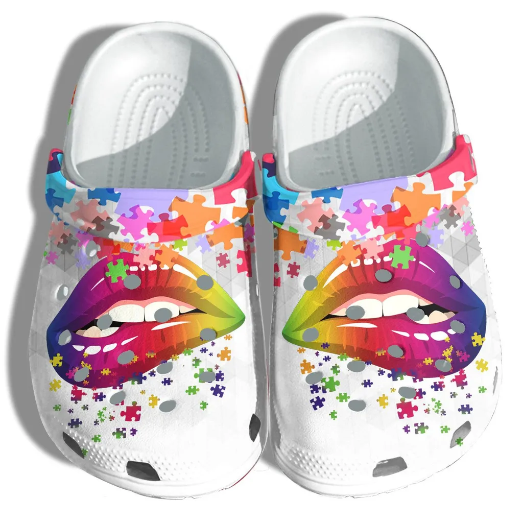 Rainbow Lip Autism Awareness Puzzle Crocs