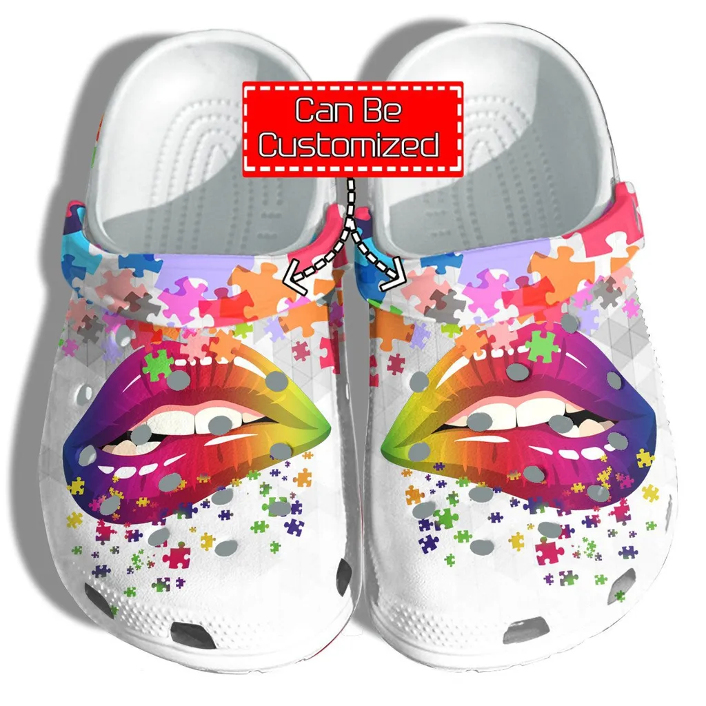 Rainbow Lip Autism Awareness Puzzle Crocs Clog