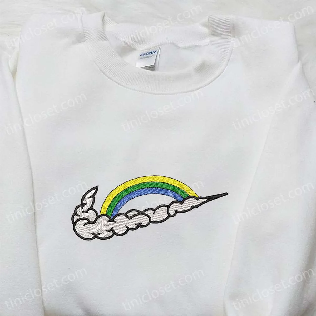 Rainbow x Swoosh Embroidered Shirt, Nike Inspired Embroidered Sweatshirt, Custom Embroidered Hoodie