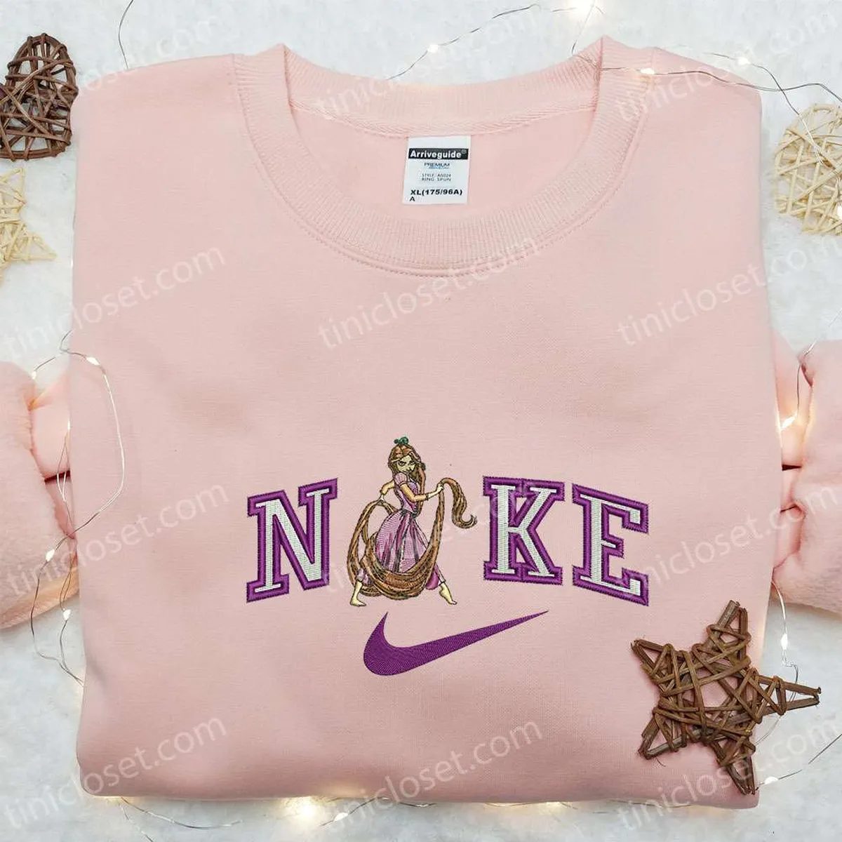 Rapunzel x Nike Cartoon Embroidered Shirt, Custom Nike Embroidered T-shirt, Best Gift Ideas for Family