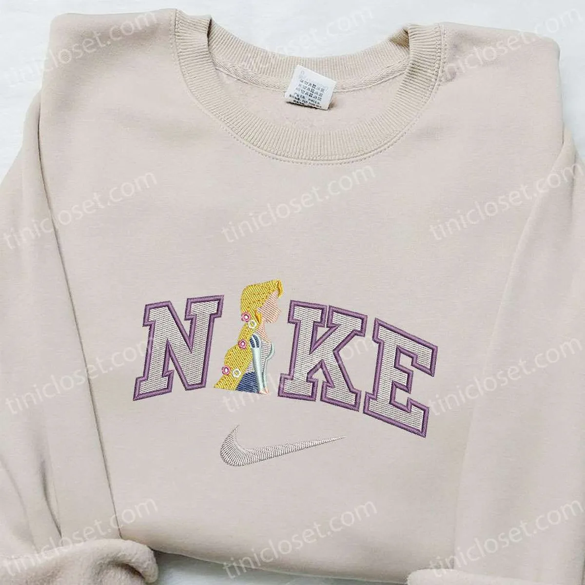 Rapunzel x Nike Cartoon Embroidered Shirt, Disney Characters Embroidered Sweatshirt, Custom Embroidered Hoodie