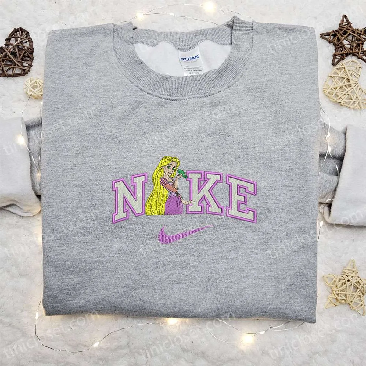 Rapunzel x Nike Cartoon Embroidered Sweatshirt, Disney Characters Embroidered Sweatshirt, Custom Embroidered Hoodie