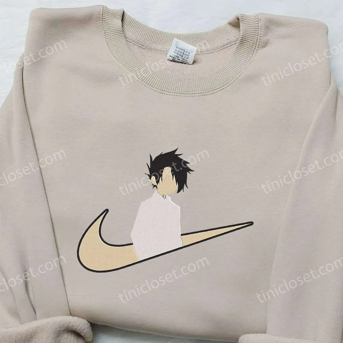 Ray x Nike Swoosh Anime Embroidered Hoodie, The Promised Neverland Embroidered Shirt, Nike Inspired Embroidered Shirt