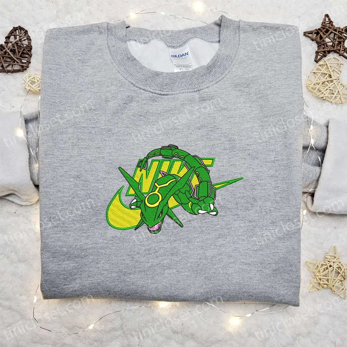 Rayquaza x Nike Anime Embroidered Shirt, Pokemon Embroidered Sweatshirt, Custom Embroidered Hoodie