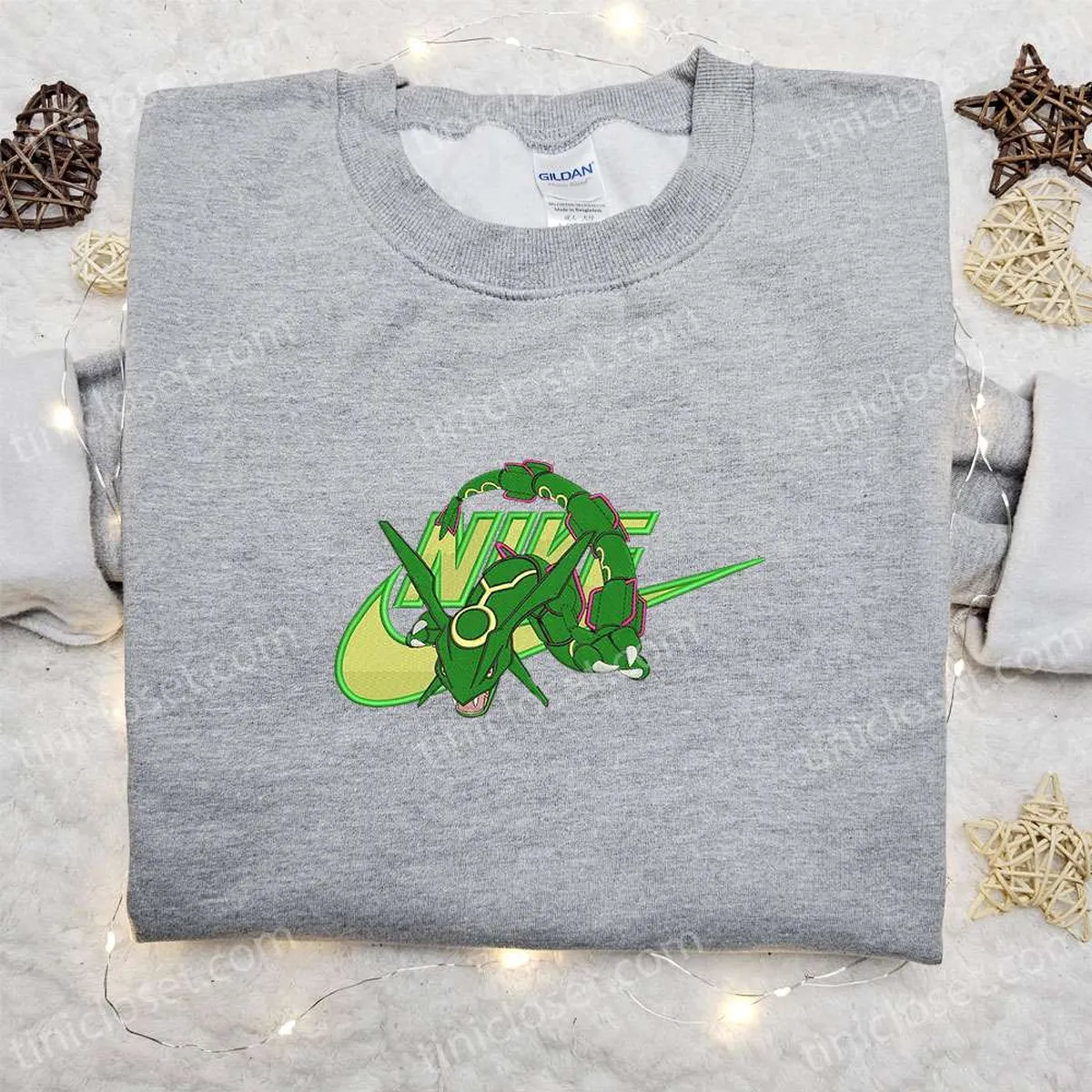 Rayquaza x Swoosh Anime Embroidered Sweatshirt, Pokemon Embroidered T-shirt, Best Gift Ideas for Family