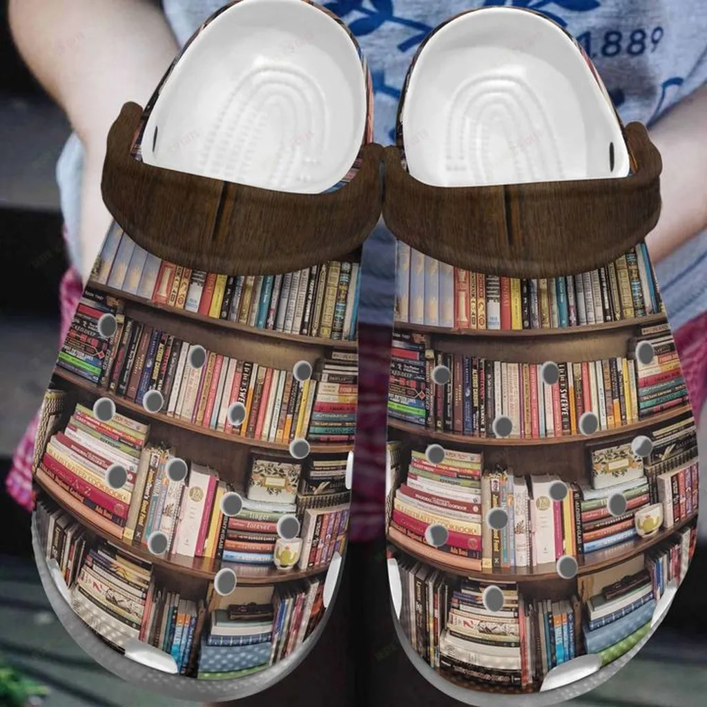 Reading Crocband Clog Bookshelf Crocs, Personalized Crocs Classic Clogs