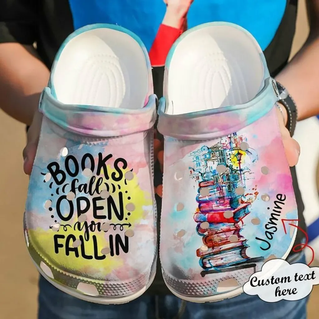 Reading Personalized Books Fall Open 102 Gift For Lover Rubber Crocs Clog