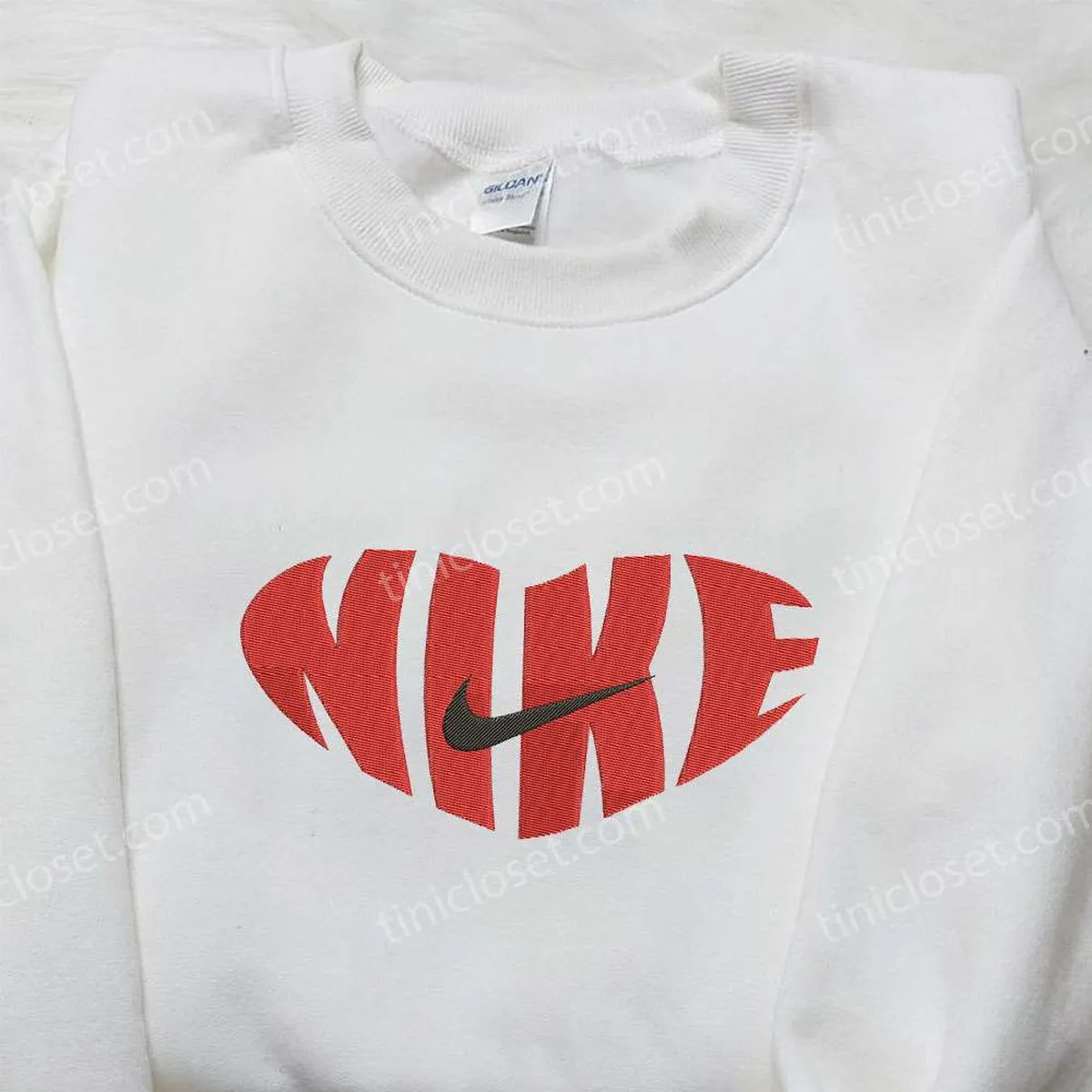 Red Heart Love x Nike Swoosh Embroidered Shirt, Nike Inspired Logo Shirt, Best Valentine? Day Gift