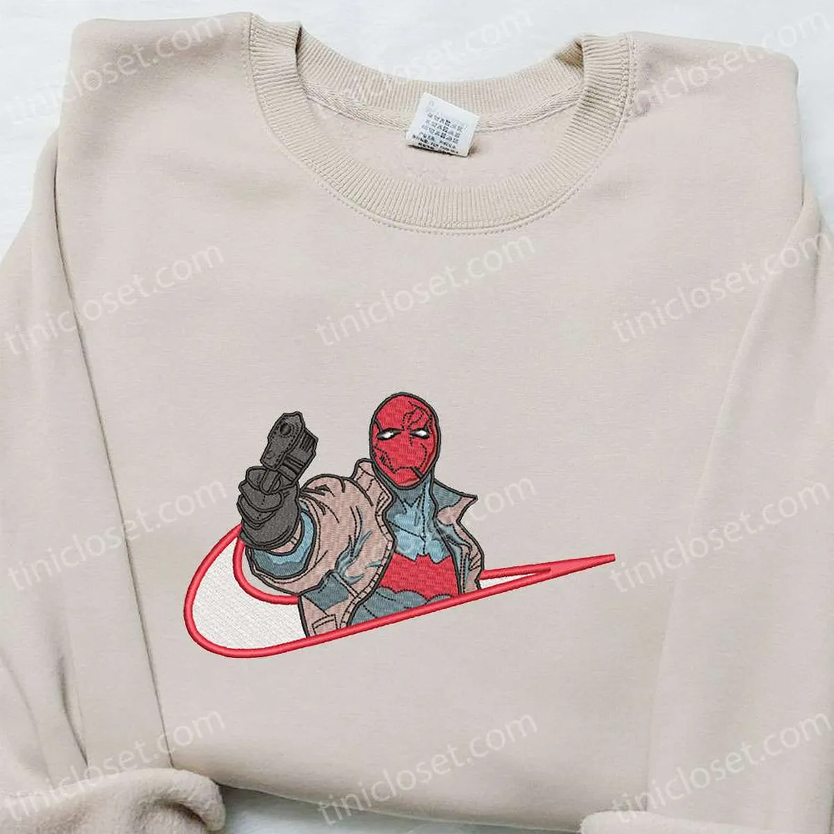 Red Hood x Nike Movie Embroidered Shirt, Marvel Universe Embroidered Sweatshirt, Custom Embroidered Hoodie