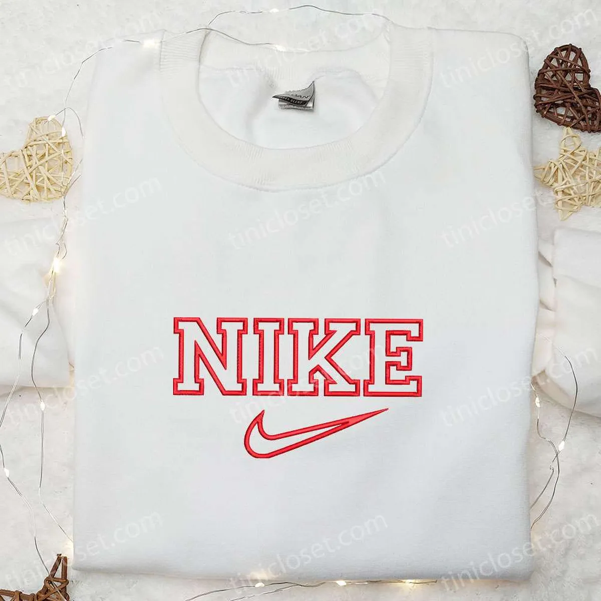 Red Line Nike Logo Embroidered Shirt, Nike Inspired Embroidered Hoodie, Best Gift Ideas For Family