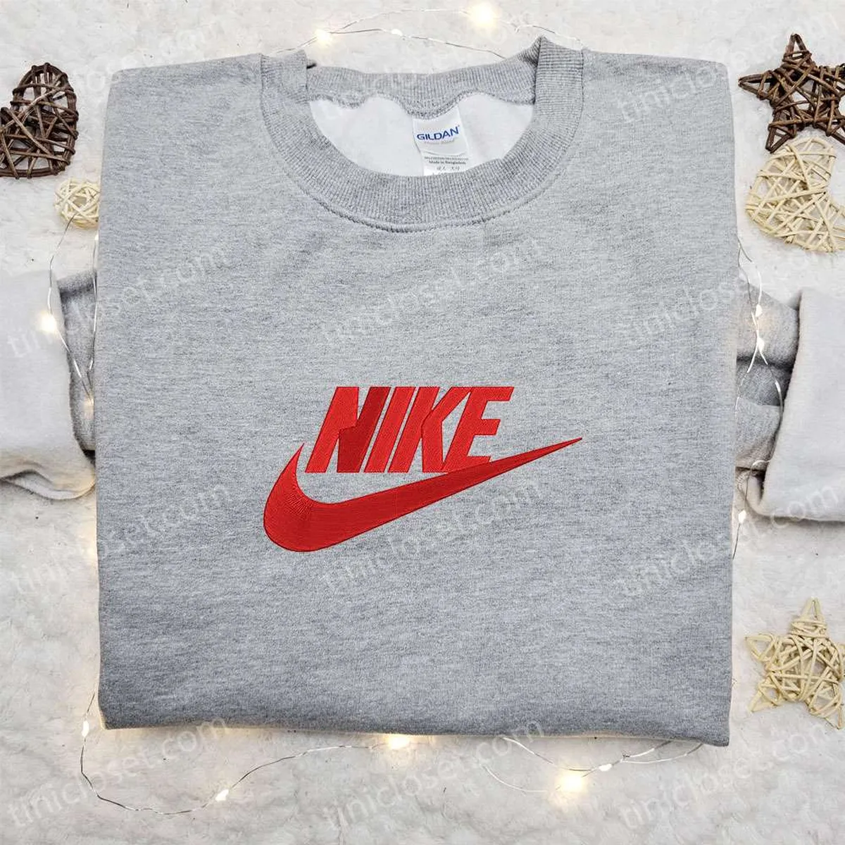 Red Nike Logo Embroidered Shirt, Nike Inspired Embroidered Hoodie, Best Gifts For Family