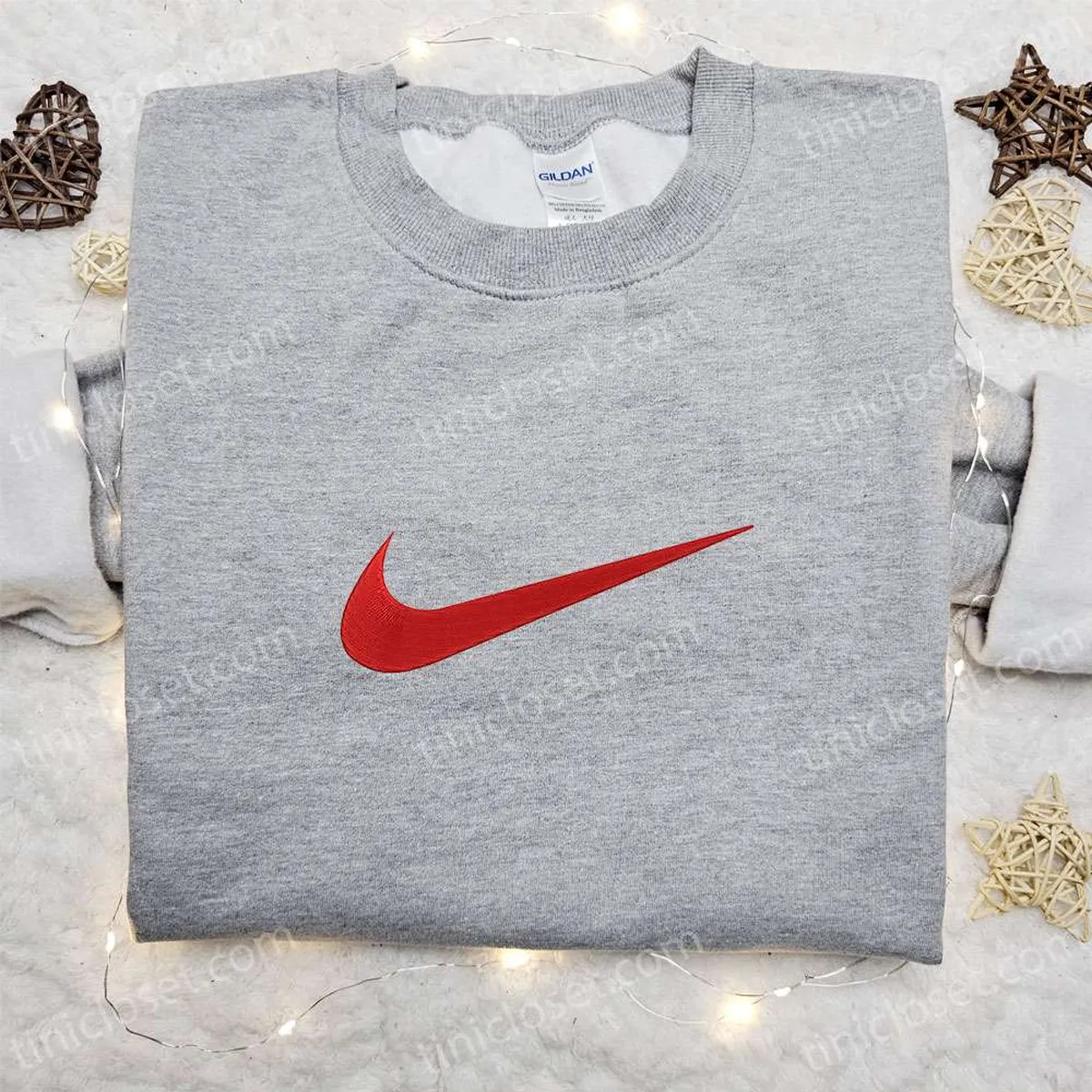 Red Nike Swoosh Embroidered Shirt, Nike Inspired Embroidered Hoodie, Best Gifts For Family