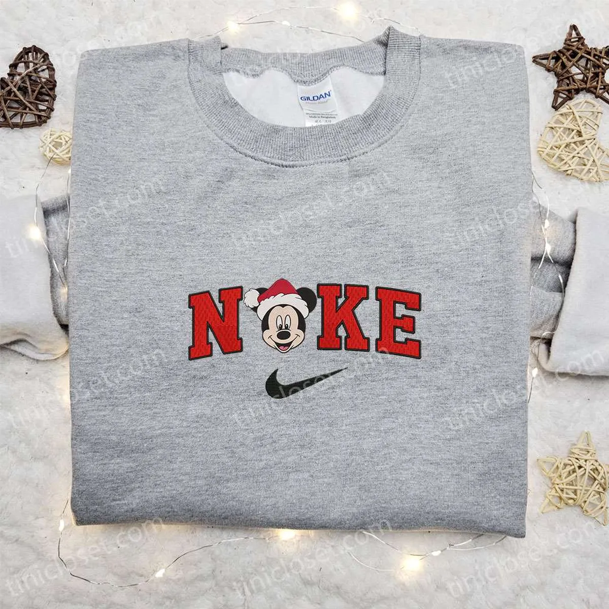 Retro Mickey Head Christmas Hat x Nike Embroidered Sweatshirt, Disney Characters Movie Merry Christmas Embroidered Shirt, Best Christmas Day Gift Ideas