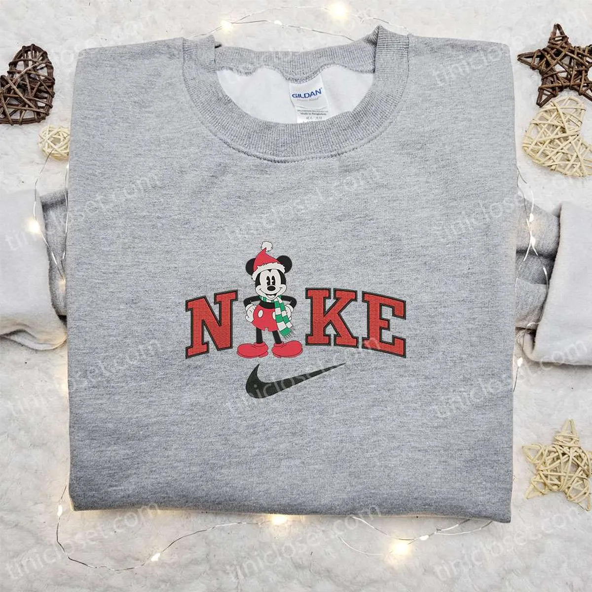 Retro Mickey Xmas Hat x Nike Christmas Embroidered Sweatshirt, Disney Characters Movie Merry Christmas Embroidered Shirt, Best Christmas Day Gift Ideas