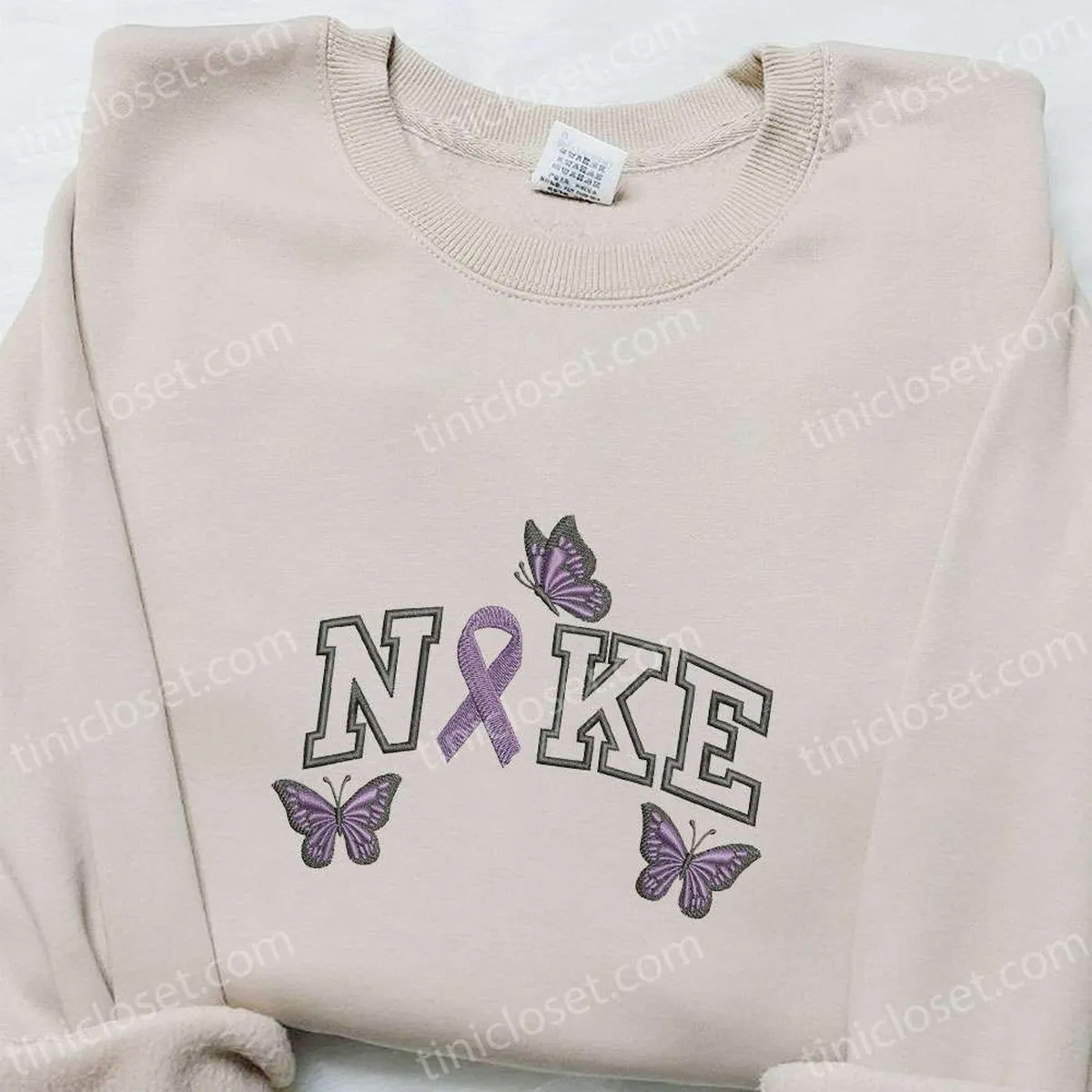 Ribbon and Butterflies x Nike Embroidered Shirt, Nike Inspired Embroidered Sweatshirt, Custom Embroidered Hoodie