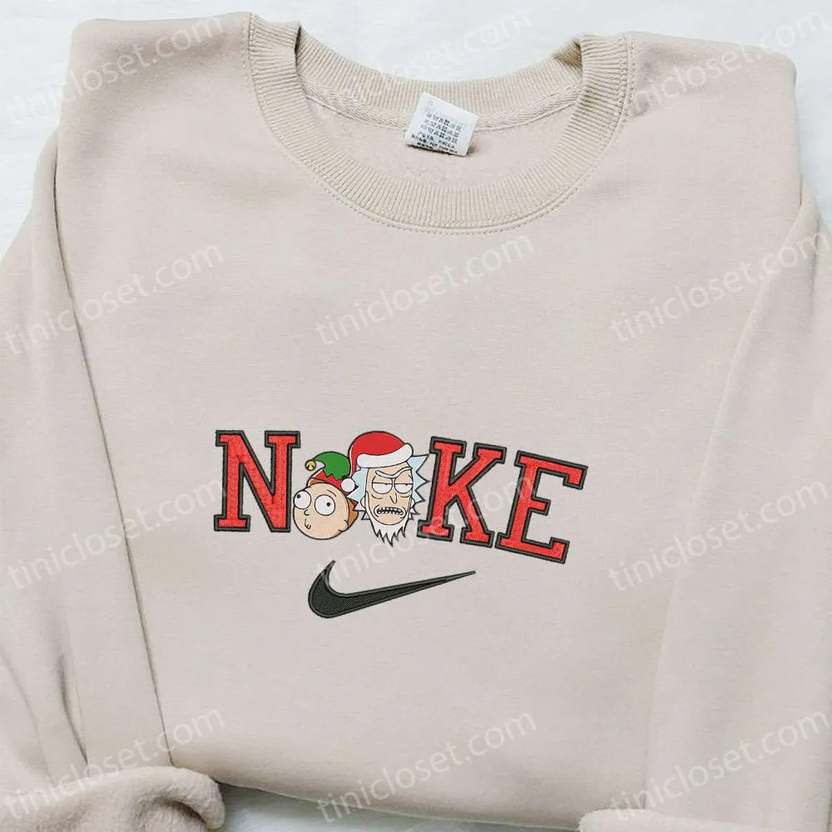 Rick and Morty x Nike Christmas Embroidered Sweatshirt, Cartoon Christmas Embroidered Shirt, Best Christmas Gift Ideas