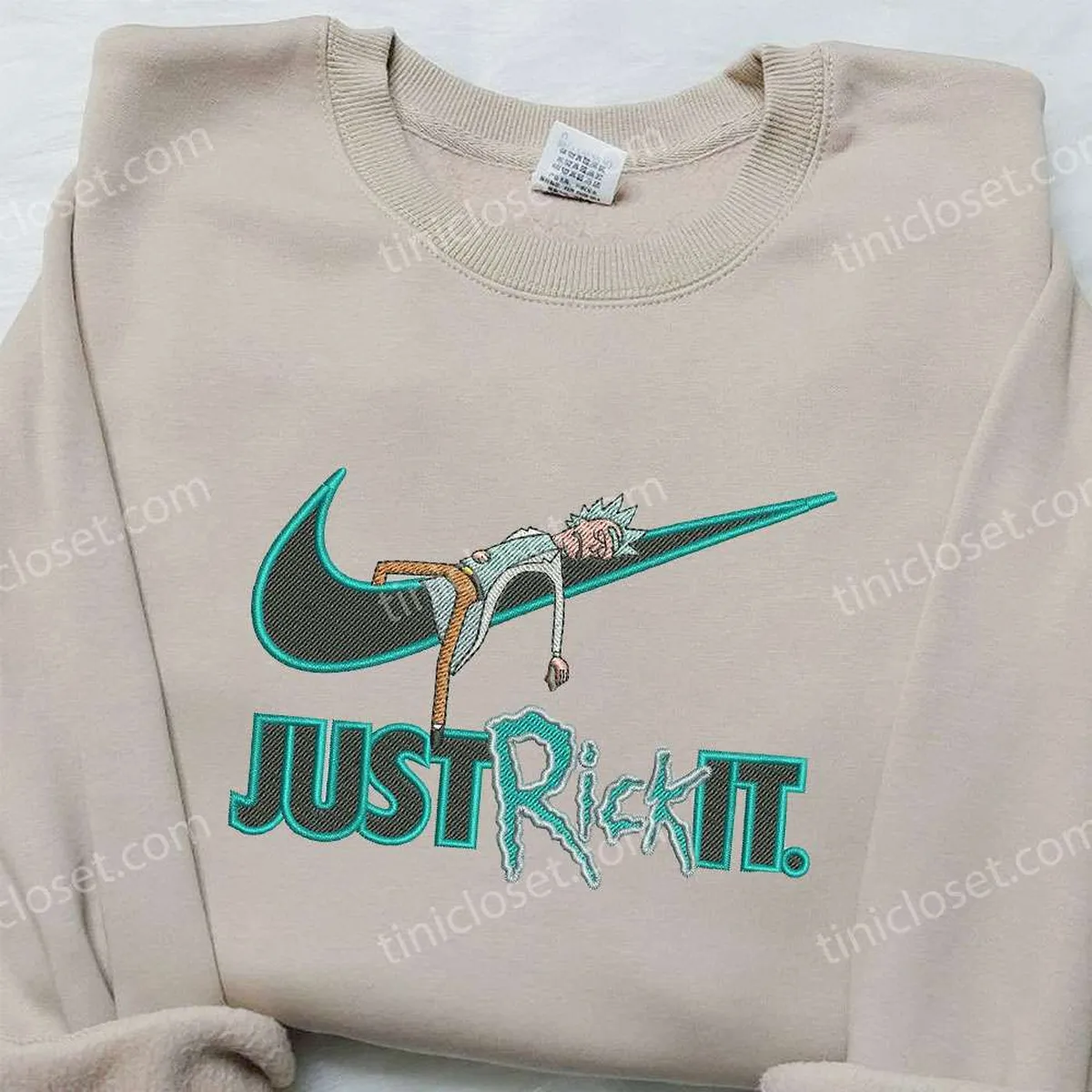 Rick and Morty x Nike Swoosh Embroidered Sweatshirt, Rick and Morty Cartoon Embroidered Shirt, Nike Inspired Embroidered Shirt