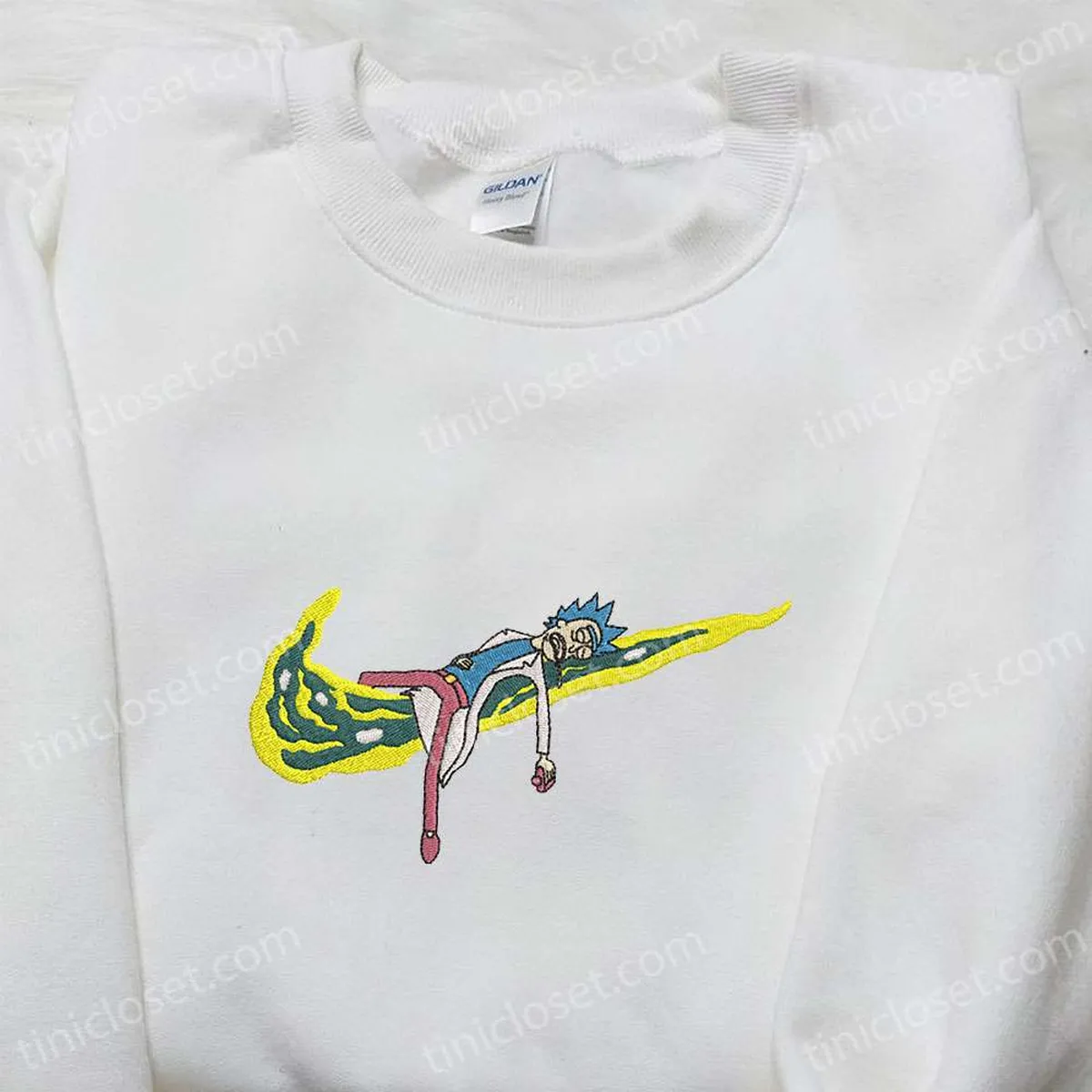 Rick Sanchez x Swoosh Cartoon Embroidered Sweatshirt, Nike Inspired Embroidered Sweatshirt, Custom Embroidered Hoodie