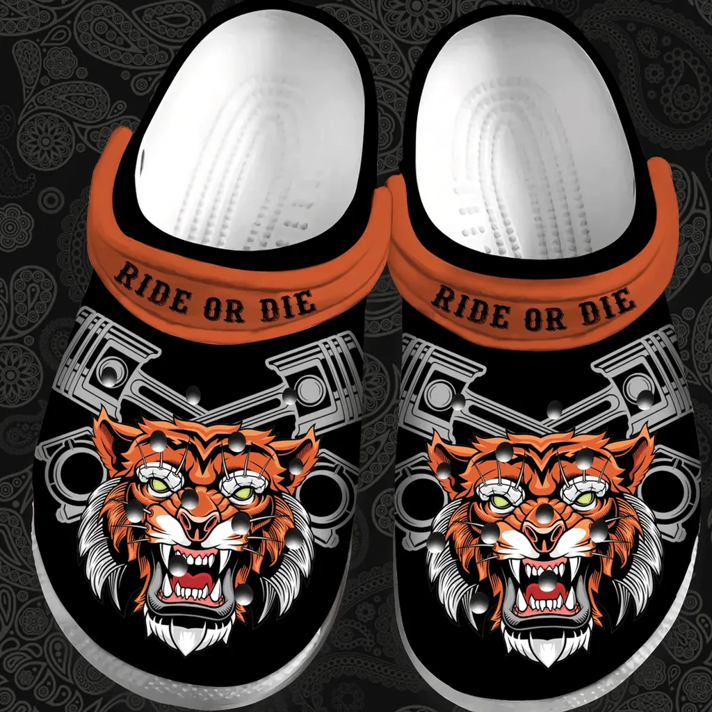 Ride Or Die Biker Tiger Gift For Lover Rubber Crocs Clog