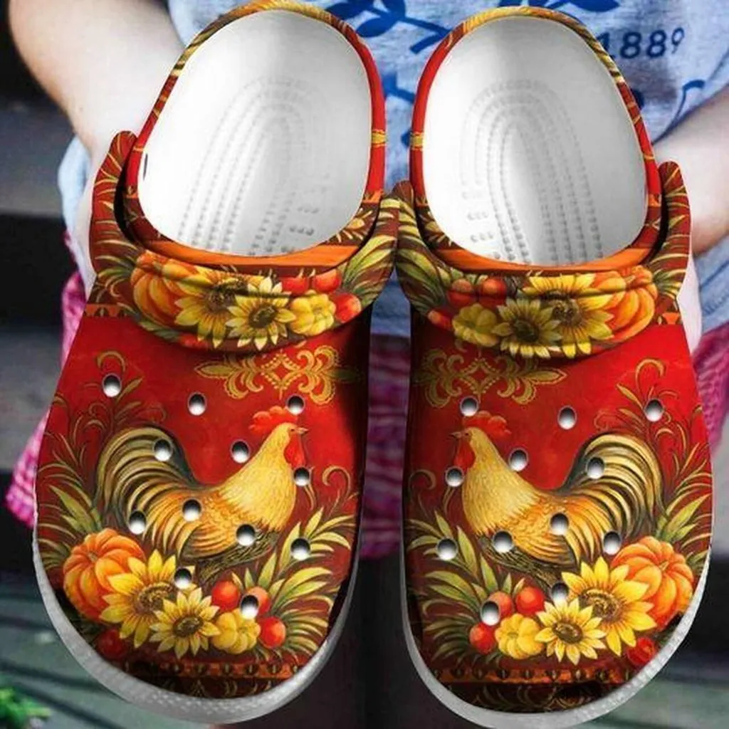 Rooster Flower Personalized 7 Gift For Lover Rubber Crocs Clog