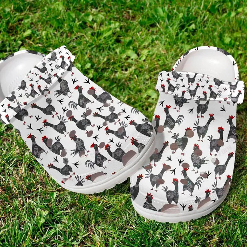 Roosters On The White Crocs Classic Clogs