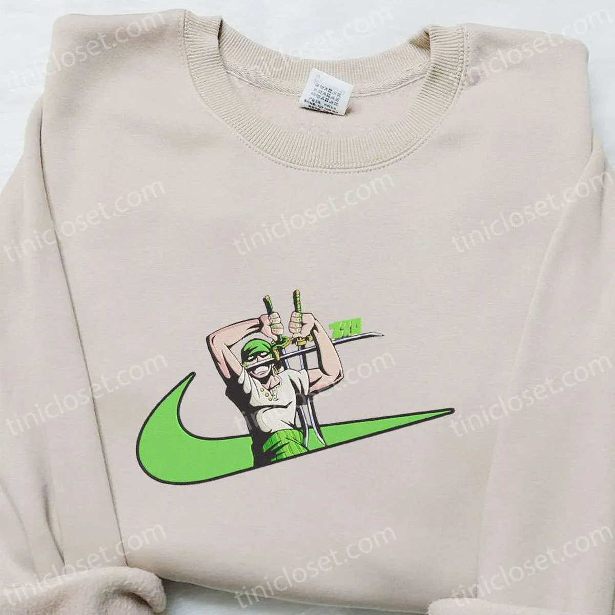 Roronoa Zoro x Swoosh Anime Embroidered Hoodie, Cool Anime Clothing, Best Gift Ideas for Family