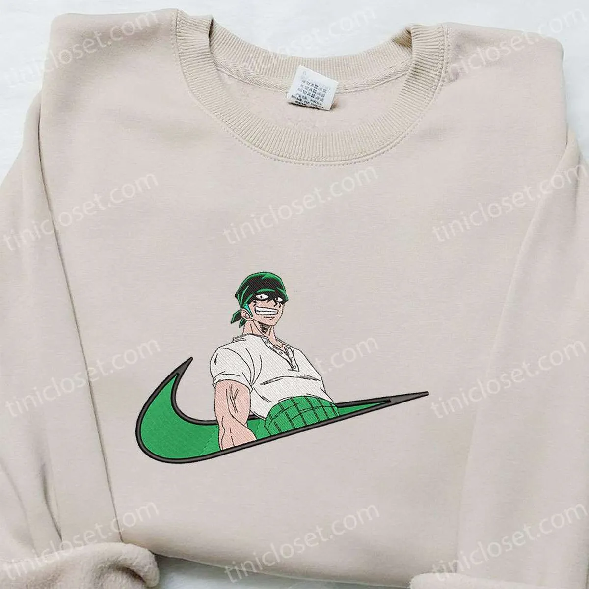 Roronoa Zoro x Swoosh Anime Embroidered Sweatshirt, One Piece Embroidered Shirt, Custom Embroidered T-shirt