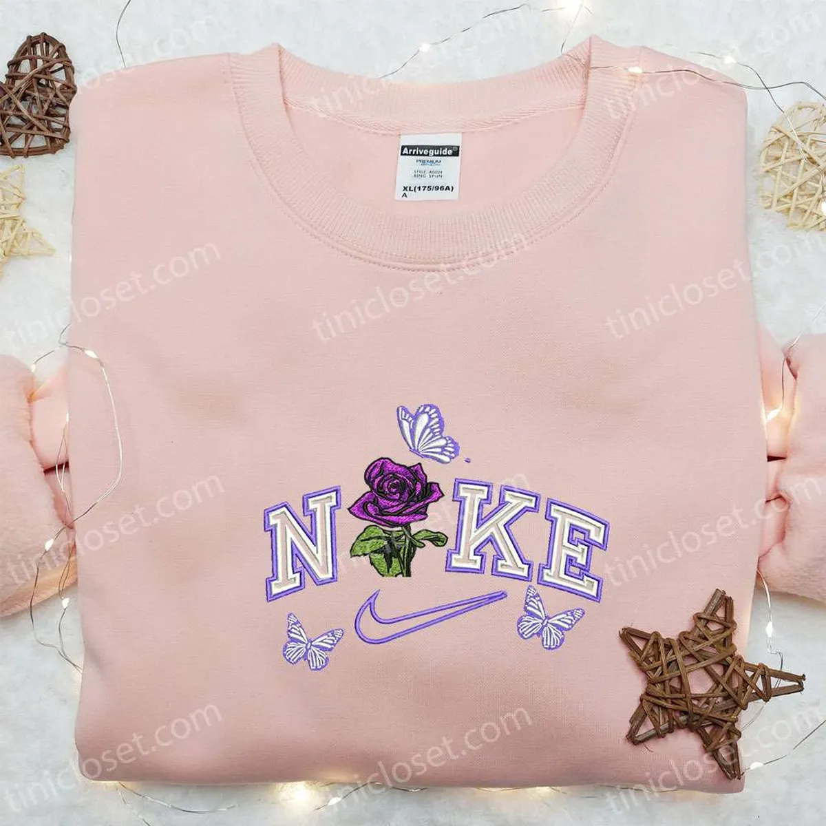 Rose And Butterly x Nike Embroidered Shirt, Nike Inspired Embroidered Hoodie, Best Gift Ideas