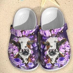 Rose Butterfly Cow Crocs Clog