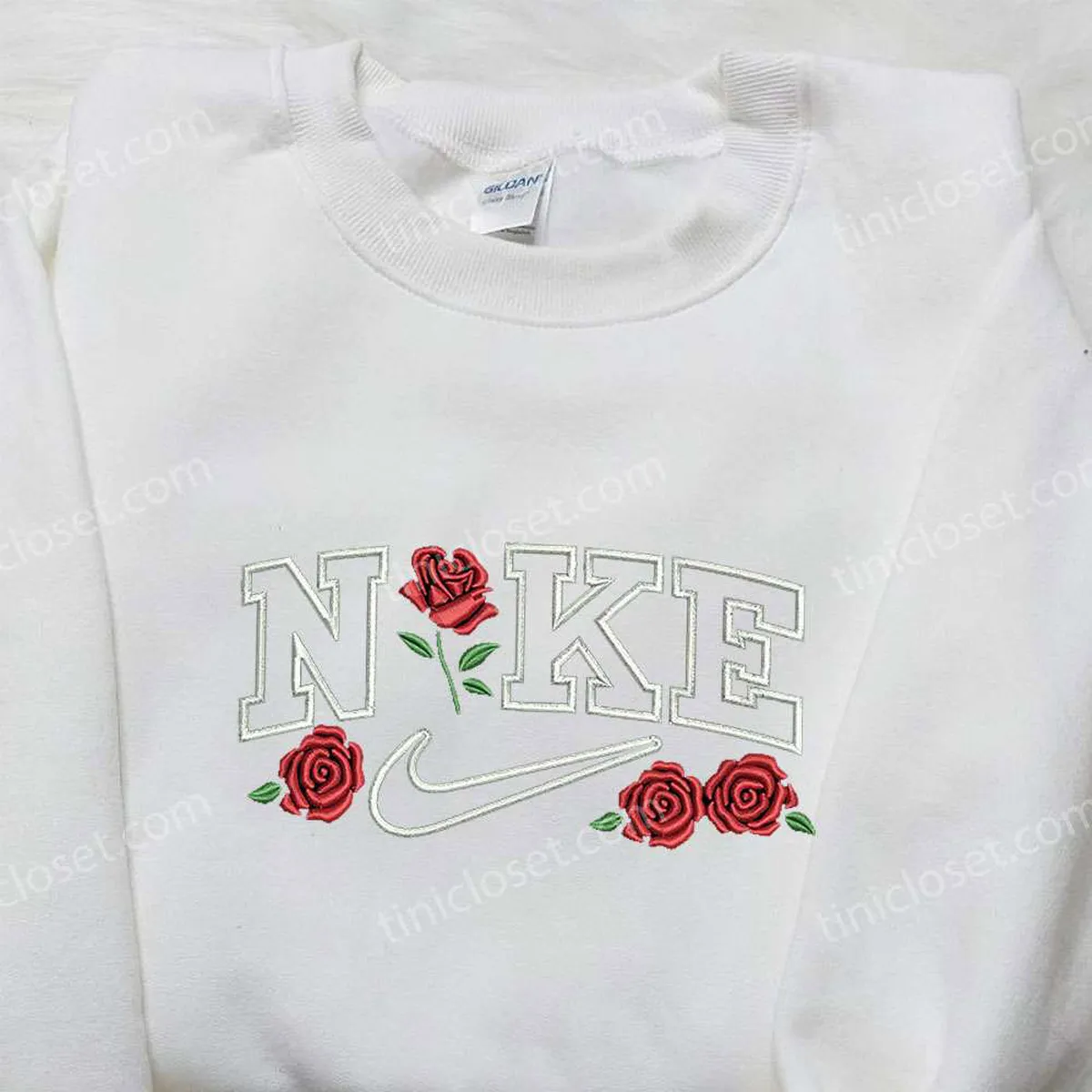 Rose x Nike Embroidered Sweatshirt, Flower Embroidered Shirt, Nike Inspired Embroidered Shirt