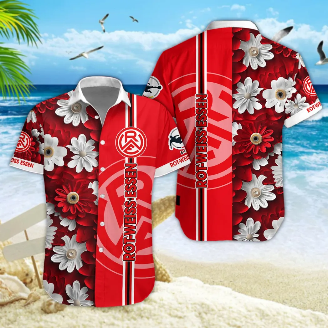 Rot-Weiss Essen e.V Hawaiian Shirt Style Classic Oversized Hawaiian, Unisex Hawaiian Shirt Trending Summer