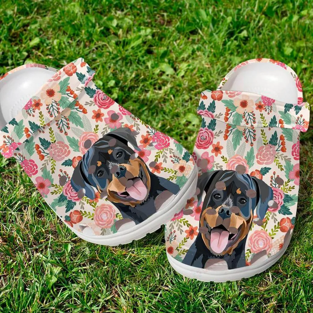 Rottweiler Floral Crocs, Personalized Crocs Classic Clogs