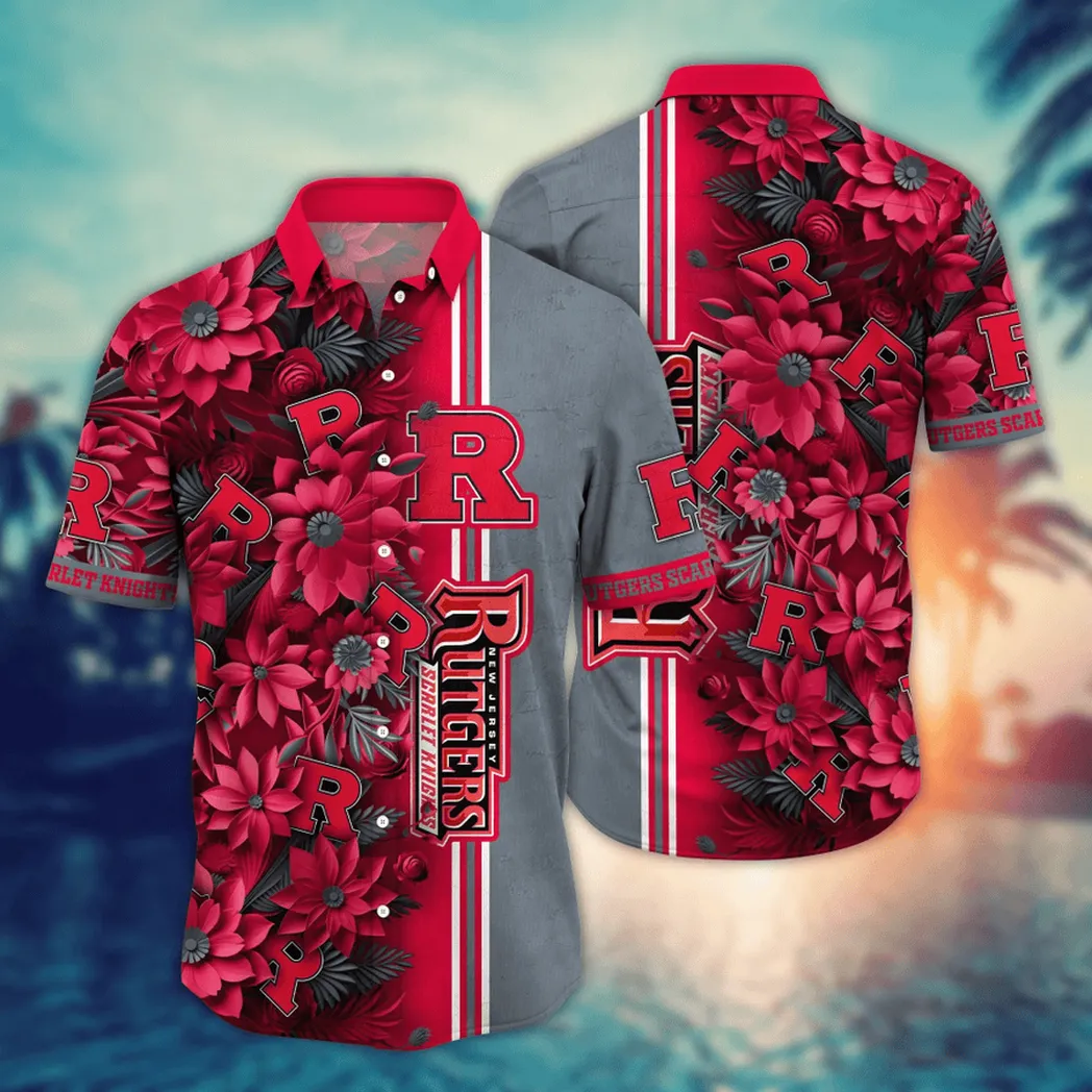 Rutgers Scarlet Knights NCAA Flower Aloha Hawaiian Shirt, Custom Summer Football Shirts VPHWA2451153284